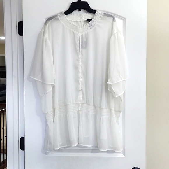 Ashley Stewart Tops - NWT ASHLEY STEWART WHITE SHEER TOP KEYHOLE FRONT & BACK ELASTIC WAIST SZ 34/36